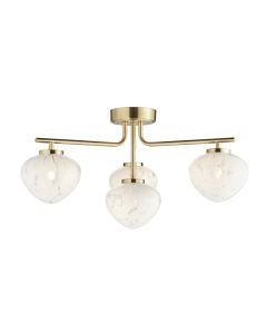 Mills - Satin Brass White Glass 4 Light Flush Ceiling Light