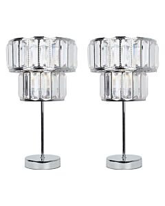 Set of 2 Beaded - Acrylic Crystal Prism Two Tier Table Lamps