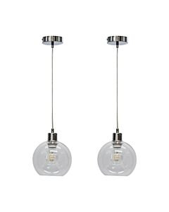Set of 2 Barnum - Clear Glass Globe with Chrome Pendant Fittings