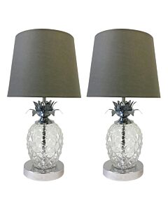 Pair of Chrome Pineapple Touch Lamps with Grey Shades