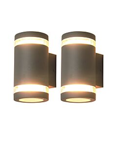 Set of 2 Lins - Dark Grey Clear Glass 2 Light IP44 Outdoor Wall Washer Lights