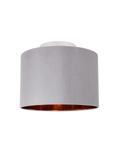 Grey Faux Silk 30cm Drum Light Ceiling Flush Shade with Copper Inner
