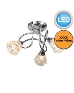 Chrome and Clear Glass 3 Light LED Ceiling Fitting