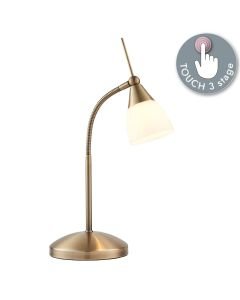 Endon Lighting - Range - 652-TLAN - Antique Brass White Glass Touch Task Table Lamp