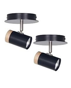 Set of 2 Stratton - Black with Wood Detail Single Spotlights