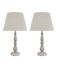 Set of 2 Grey Wash Wood Effect 59cm Table Lamps with And Grey Cotton Shade