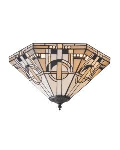 Interiors 1900 - Metropolitan - 70779 - Dark Bronze Tiffany Glass 2 Light Flush Ceiling Light