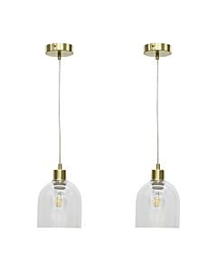 Set of 2 Belten - Clear Glass Cloche with Satin Brass Pendant Fittings