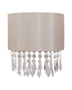 Jewelled Pale Gold Fabric Wall Light With Clear Beaded Crystal Style Strings