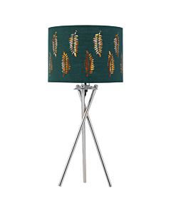 Chrome Tripod Table Lamp with Dark Green Fern Cut Out Shade
