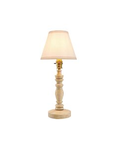 Endon Lighting - Bibury & Ivy 16cm - 115931 - Ash Wood Aged Brass Vintage White Table Lamp With Shade