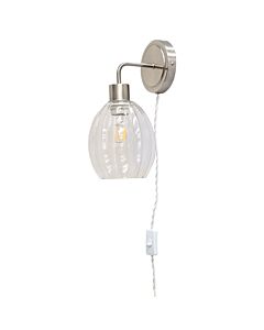 Toby - Satin Nickel Plug in Wall Light with Birch Fluted Glass Shade