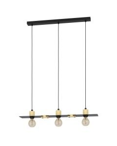 Eglo Lighting - Bramerton - 43752 - Black Wood 3 Light Bar Ceiling Pendant Light