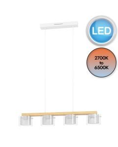 Eglo Lighting - Portico-Z - 900881 - LED White Wood Glass 4 Light Bar Ceiling Pendant Light