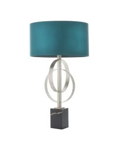 Browne - Antique Silver Leaf Table Lamp - Teal Cotton Shade