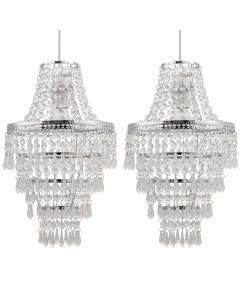 Set of 2 Chrome Tiered Chandelier Style Light Shades