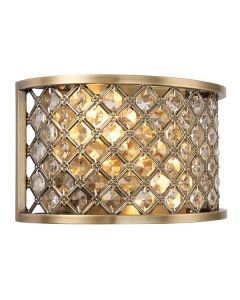 Endon Lighting - Hudson - 70559 - Antique Brass Clear Crystal Glass 2 Light Wall Washer Light