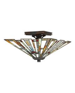 Quoizel Lighting - Maybeck - QZ-MAYBECK-F - Valiant Bronze Tiffany Art Glass 2 Light Flush Ceiling Light