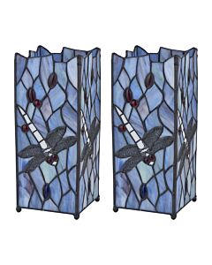 Set of 2 Lancaster - Blue Tiffany Dragonfly Table Lamps