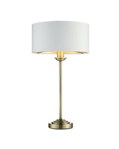 Endon Lighting - Highclere - 104054 - Antique Brass Vintage White Table Lamp With Shade