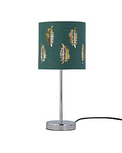 Chrome Touch Operated Table Lamp with Dark Green Fern Shade