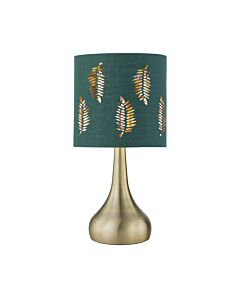 Romana - Antique Brass Touch Operated Table Lamp with Dark Green Fern Shade