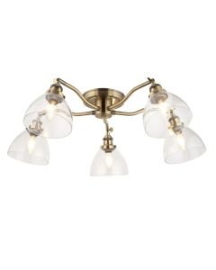 Endon Lighting - Hansen - 97248 - Antique Brass Clear Glass 5 Light Flush Ceiling Light