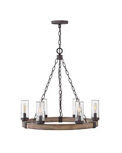 Hinkley Lighting - Sawyer - HK-SAWYER6-SQ - Sequoia Rust Clear Seeded Glass 6 Light IP44 Outdoor Ceiling Pendant Light