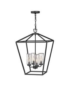 Quintiesse - Alford Place - QN-ALFORD-PLACE-4P-MB - Black Clear Seeded Glass 4 Light IP44 Outdoor Ceiling Pendant Light