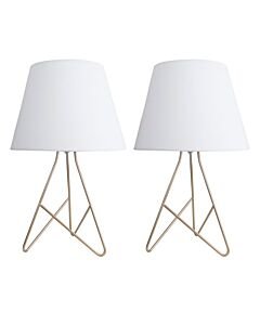 Set of 2 Tripod - Gold 42cm Table Lamps With White Fabric Shades
