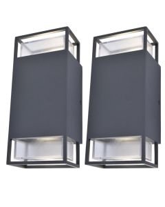 Set of 2 Ridge - Dark Grey Clear 2 Light IP54 Outdoor Wall Lights