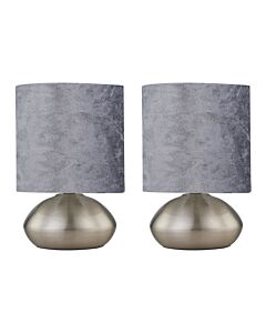 Set of 2 Jenson - Brushed Chrome Touch Table Lamps Grey Velvet Shade
