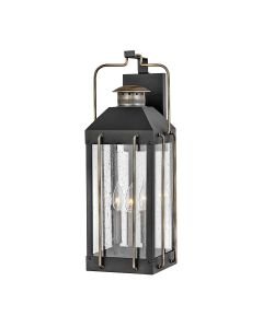 Hinkley Lighting - Fitzgerald - HK-FITZGERALD2-L - Black Clear Seeded Glass 3 Light IP44 Outdoor Half Lantern Wall Light