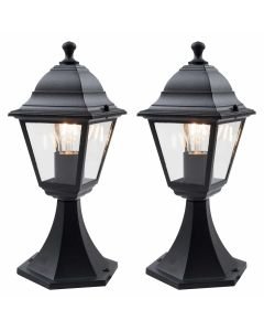 Set of 2 Cambridge - Black with Clear Glass Four Sided Lantern IP44 Outdoor Post Lights