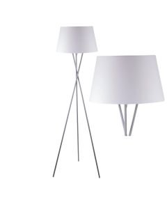 Grey Tripod Floor Lamp with White Fabric Shade