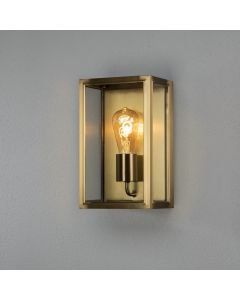 Konstsmide - Carpi - 7347-800 - Brushed Brass Clear Glass IP44 Outdoor Half Lantern Wall Light