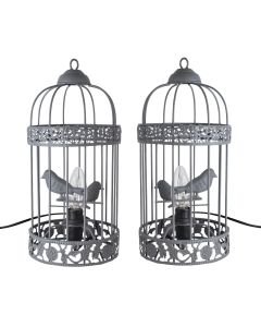 Pair of Grey Birdcage Table Lamp / Bedside Lights