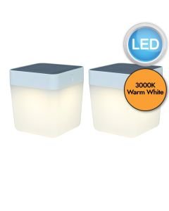 Set of 2 Table Cube - LED White Opal IP44 Solar Outdoor Portable Lamps