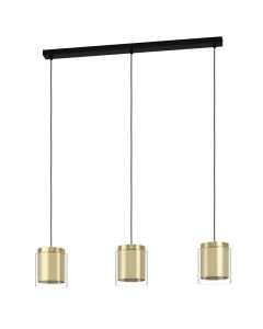 Eglo Lighting - Lagunitas - 99654 - Black Brass Clear Glass 3 Light Bar Ceiling Pendant Light