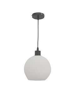 Betchley - White Ribbed Glass Globe with Black Pendant Fitting