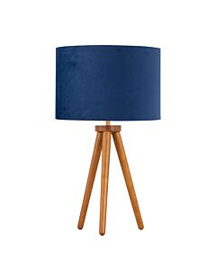 Voyage - Dark Oak Table Lamp or Bedside Light with Blue Velvet Shade