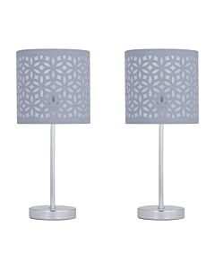 Set of 2 Chrome Touch Operated Table Lamps with Grey Cut Out Shades