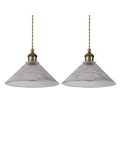 Set of 2 Barnes - Antique Brass Braided Pendants with Fluted Shade