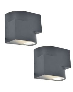 Set of 2 Marbo - Dark Grey Clear Glass 2 Light IP44 Outdoor Wall Washer Lights