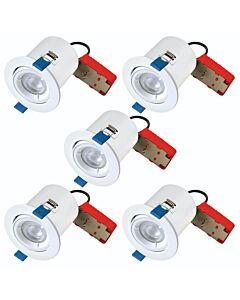 Set of 5 - White Fire Rated Tilt Recessed Ceiling Downlights with Warm White LED Bulbs