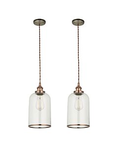 Set of 2 Broderick - Aged Copper Retro Glass Pendant Lights