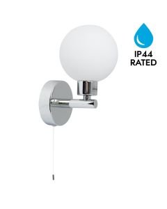 Dais - Chrome Opal Glass IP44 Pull Cord Bathroom Wall Light