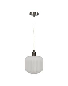 Bento - White Ribbed Glass with Satin Nickel Pendant Fitting