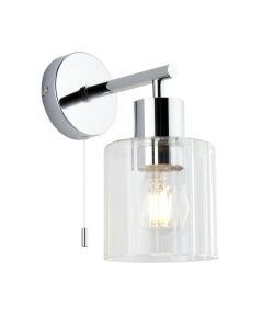 Hunter - Chrome Clear Ribbed Glass IP44 Pull Cord Bathroom Wall Light