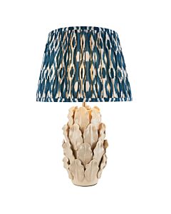 Endon Lighting - Layered Leaf & Ikat 35cm - 116464 - Cream Crackle Aged Brass Blue Ceramic Table Lamp With Shade